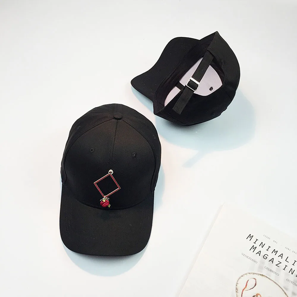 Летняя бейсбольная кепка с розами, бейсболка s, хип-хоп кепка, хлопковая кепка с металлическим покрытием, для женщин и мужчин, пара цветочных шапок, Регулируемая Кепка 11,7