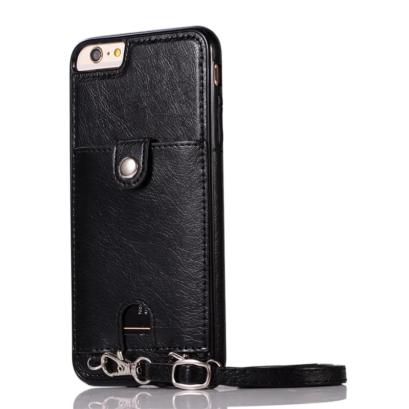 Винтажный чехол из искусственной кожи для iPhone Xs Max XR X Wallet Card чехол для iPhone 6 6S 7 8 Plus с ремешком - Цвет: Черный