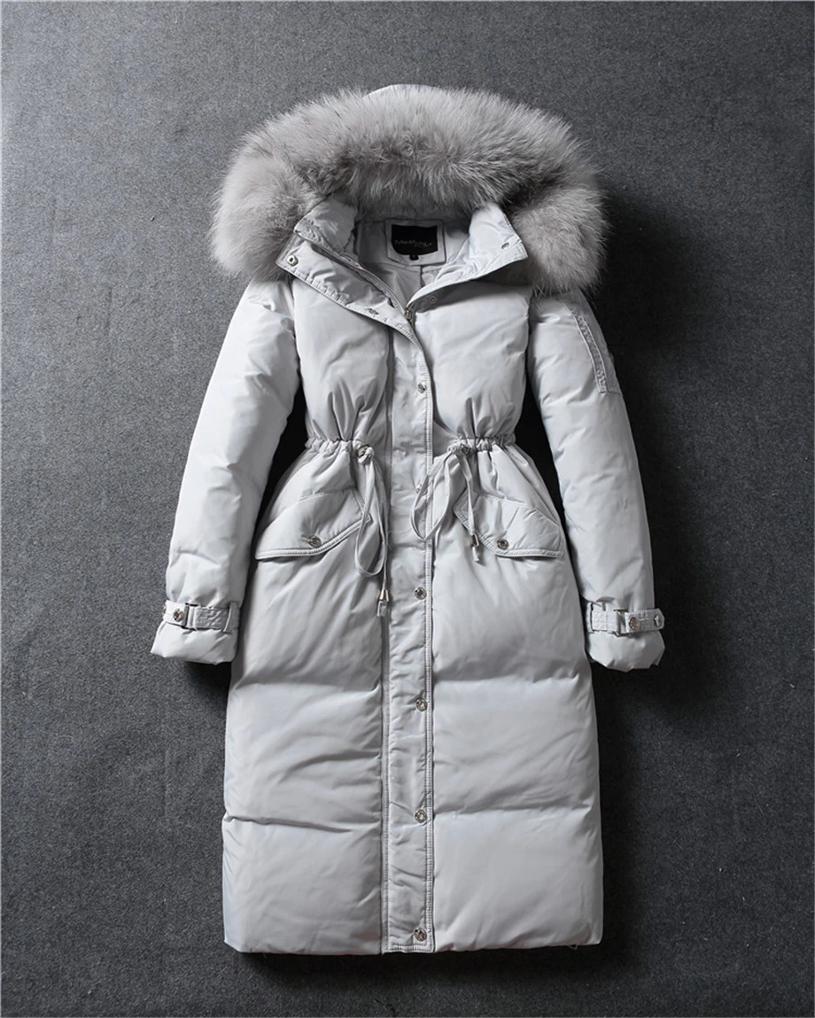 Женская зимняя теплая Толстая куртка-пуховик с большим меховым воротником в винтажном стиле, большие размеры, длинное пуховое пальто, зимняя одежда, верхняя одежда, куртка, повседневная верхняя одежда