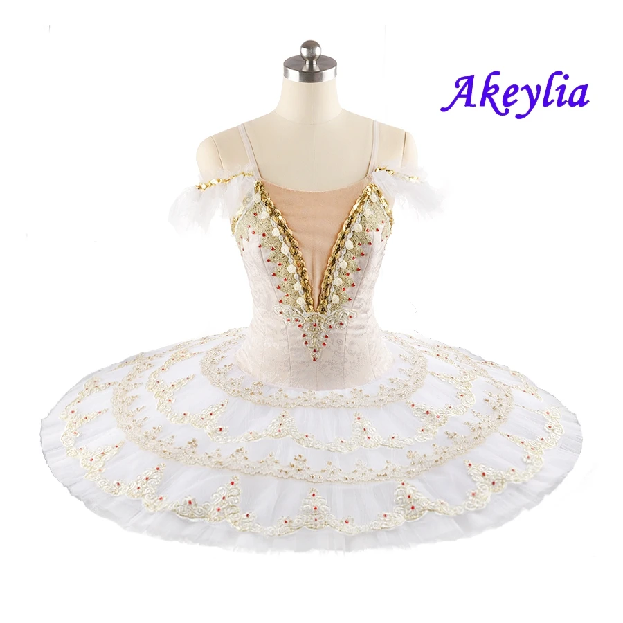 

Beige Professional Ballet Tutu Dress Sleeping Beauty Costume Women Classical La sylphide Performance Stage Pancake Tutu Girls