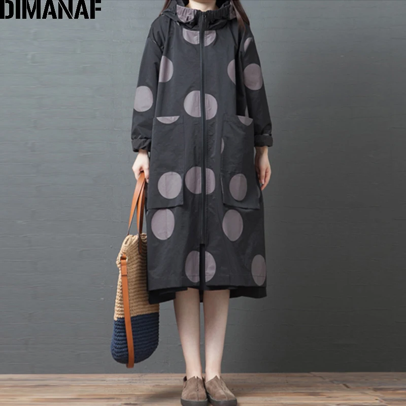 Very best  DIMANAF Women Jacket Coat Big Size 2019 Autumn Winter Zipper Vintage Polka Dot Female Outerwear Loo