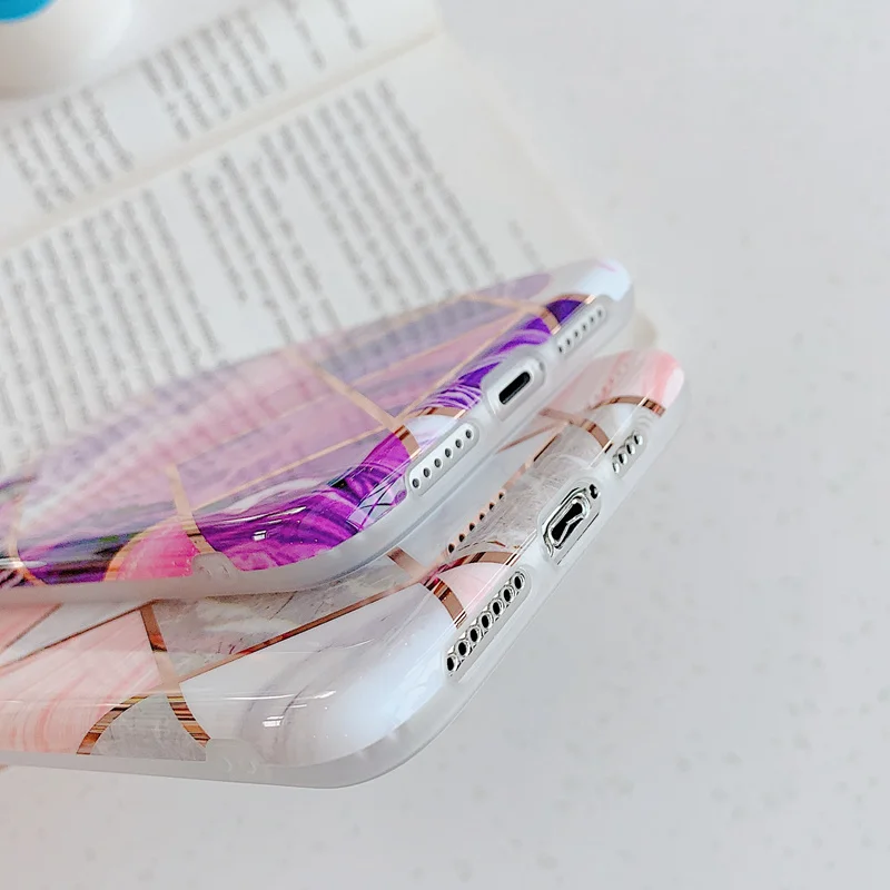 Роскошный чехол с мраморным покрытием для iPhone 11 Pro X XR XS Max, глянцевый геометрический чехол для iPhone 7 8 6s Plus, мягкая ТПУ подставка, задняя крышка