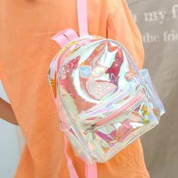 

2020 Fashion Women's Backpack Striped Laser Plastic See Through Security Transparent Backpack Bag Ladies Travel Bag Ladies Bag