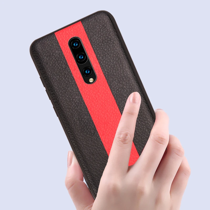 

Phone Case For Oneplus 7 Pro 6 6T Lychee Texture PU Anti-Fall Dustproof Back Cover Fitted Case Stand Wear And Tear Waterproof