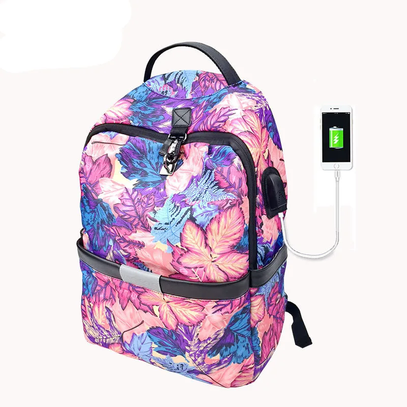 

High Quality Waterproof Women Backpack Korea Style USB Anti-theft Personality Design College Luminous Trip Bag