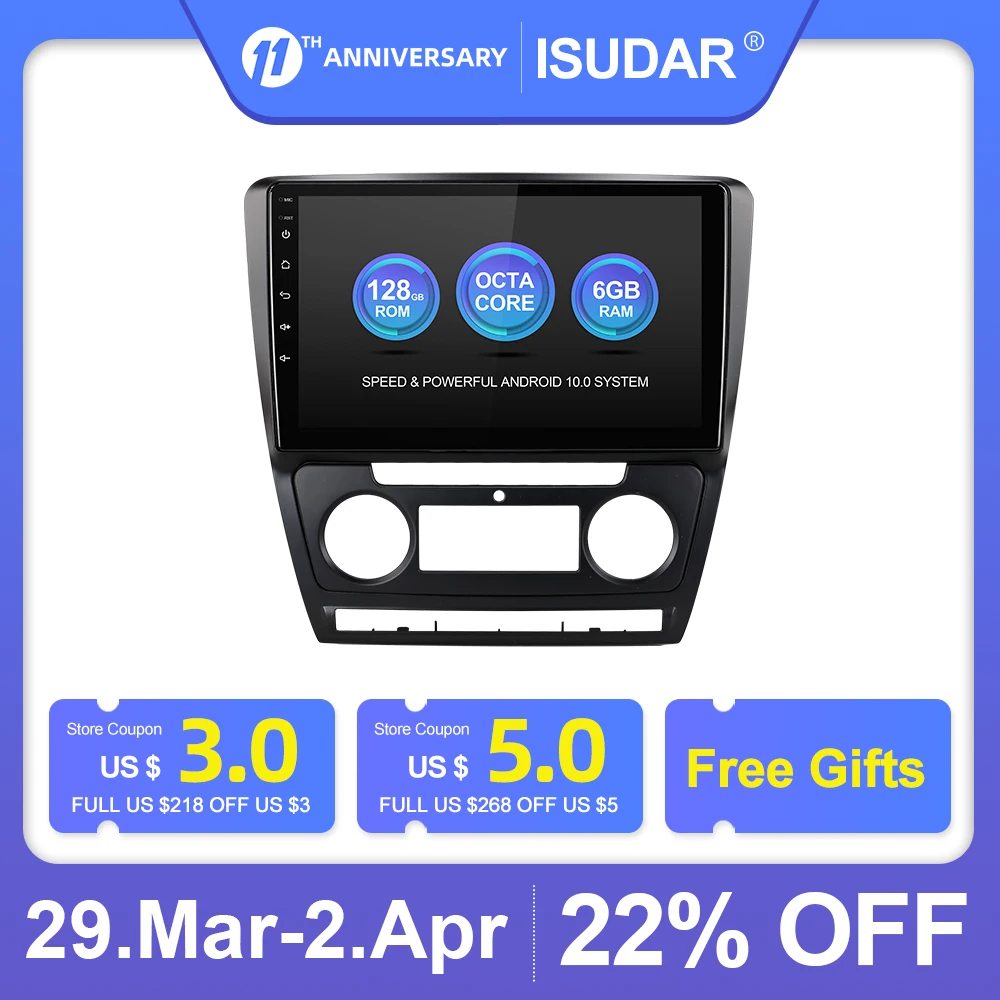 US $260.83 Isudar V72 1 Din 4G Android Auto Radio For Skoda Octavia 2009 2010 2011 2012 2013 Car Multimedia GPS Octa Core RAM 6GB ROM 128GB