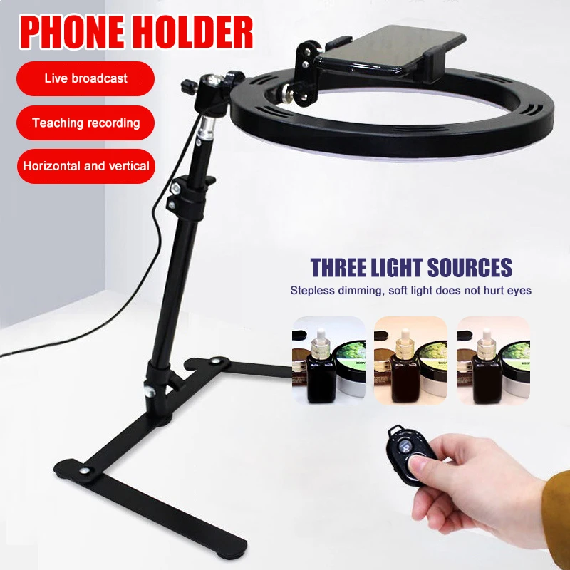 

Cell Phone Holder Smartphone Bracket Mount with Fill Light for Online Class Live Vlog Recorder Tool AS99