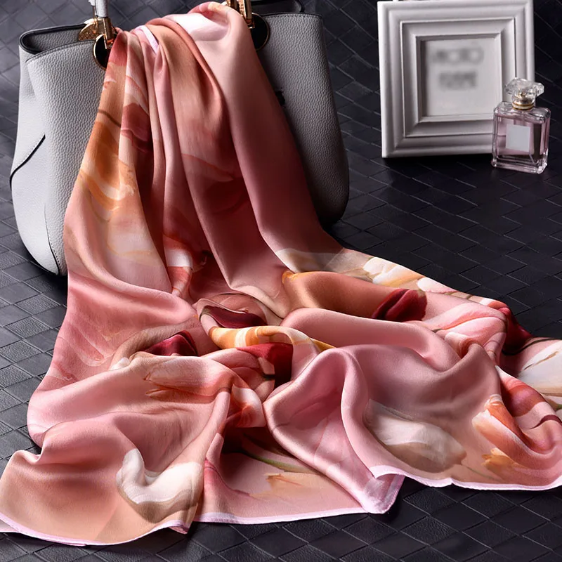 

100% Pure Silk Scarf Women Luxury Print Silk Shawls Wraps Natural Silk Scarves For Ladies Chinese Satin Silk Scarfs