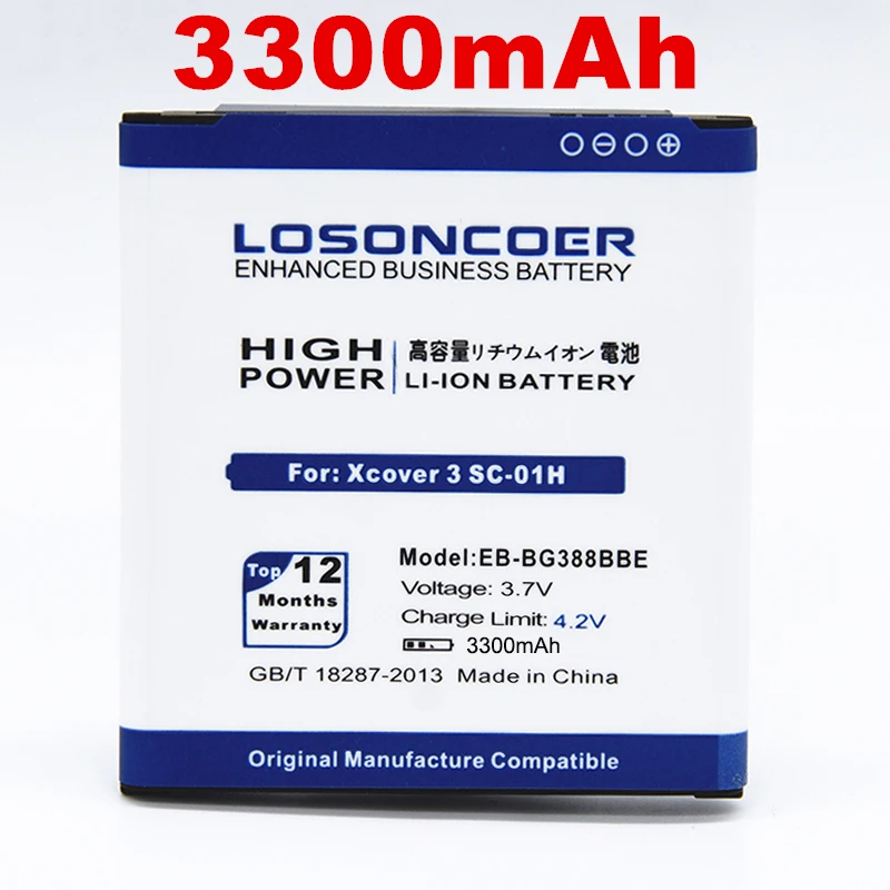 LOSONCOER 3300 мАч EB-BG388BBE Высококачественный аккумулятор для samsung Galaxy Xcover 3 G388 G388F G389F SC-01H батарея