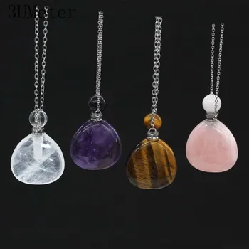 

3UMeter 2019 New Natural Pink Crystal Necklace Kettle Perfume Essential Oil Bottle Necklace Pendant Gift Drop Shipping