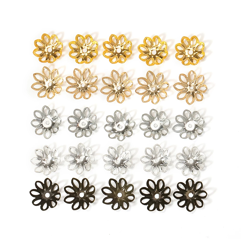 100pcs/lot 15MM Silver Gold Bronze Plated Flower Petal End Spacer Beads Caps Charms Bead Cups For Diy Jewelry Making Accessories