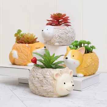

Cartoon Animal Design Succulent Plant Holder Resin Flowerpot Garden Miniature Desktop Ornament Office Home Decor Accessories