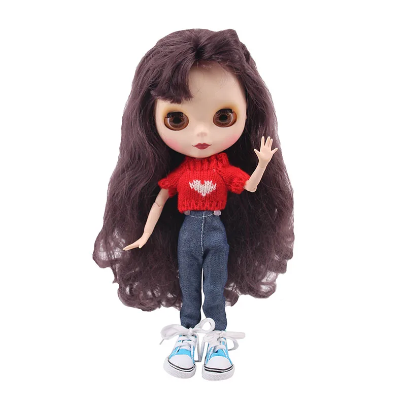 Blyth Doll Clothes Set=Sweater+Jeans,5 Cm Canvas Shoes For Blyth BJD 30 Cm 1/6 Doll Our Generation Birthday Girl's Toy Gifts