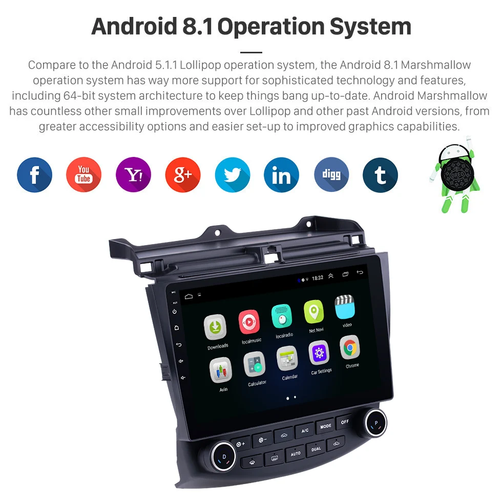 Best Seicane 2Din Android 8.1 10.1" GPS Car Radio Wifi Multimedia Player Head Unit For Honda Accord 7 2003 2004 2005 2006 2007 5