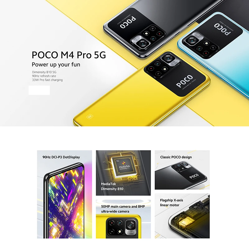 Global Version POCO M4 Pro 5G NFC 4GB 64GB / 6GB 128GB Smartphone MTK Dimensity 810 6.6" 33W Pro 50MP 5000mAh 4