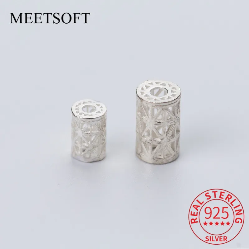 

MEETSOFT 925 пробы серебряные пустотелые цилиндрические разделительные бусины для самостоятельного изготовления ювелирных изделий