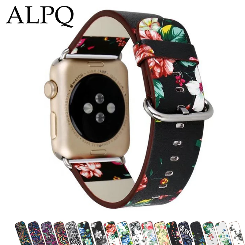 ALPQ кожаный ремешок для часов Pulseira для Apple Watch 38 мм 40 мм 42 мм 44 мм цветочный принт женский браслет ремешок для iwatch 4 3 2 1