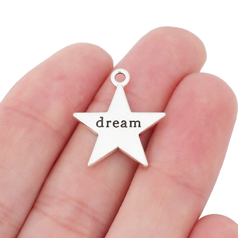 

10 x Antique Silver Color 2 Sided Star "Dream" Charm Pendants for DIY Bracelet Jewelry Making Findings Accessories 23x20mm