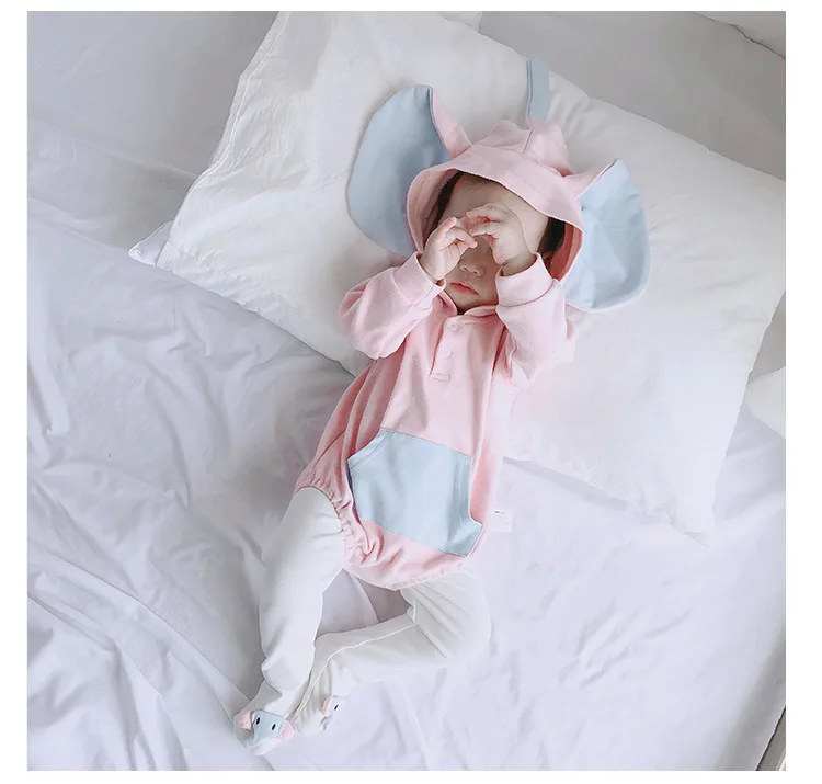 Новая осенняя одежда для маленьких девочек с рисунком слона, roupa infantil, корейские боди с длинными рукавами + леггинсы + шапка, Roupas De Bebe