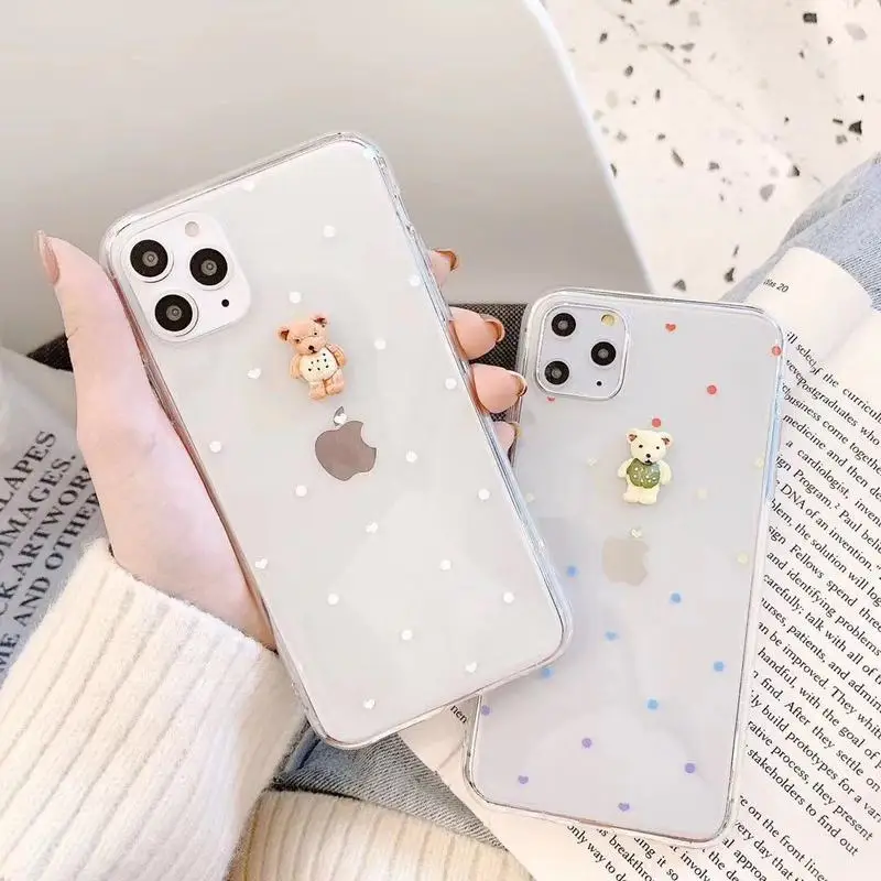 Cute Cartoon Little Animal Phone Case for Iphone 11 Pro Max X Xr Xs 6s 7 8 Plus Polka Dots Clear Soft Tpu Silicon Back Cover |