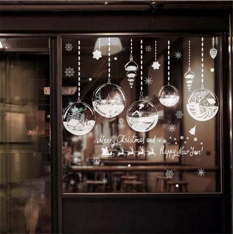 Home Decor PVC Glass Store Window Sticker Hanging Ball Pattern Wall Stickers Wallpaper New Year Christmas Decorations for | Дом и сад