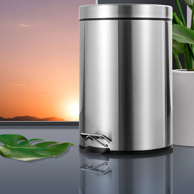 7L Bathroom Trash Can Round Step Foot Pedal Dustbin Bucket with Lid Mini Desktop Toilet Kitchen Car Bucket Garbage Can