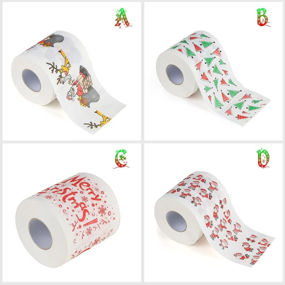 1Roll Santa Claus/Deer Merry Christmas Supplies Printed Toilet Paper Home Bath Living Room Toilet Paper Tissue Roll Xmas Paper