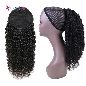 

USEXY Curly Drawstring Ponytail Human Hair Clip In Human Hair Extensions Remy Brazilian Hair Natural Color For Black Women
