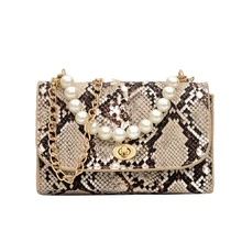 Местный запас рисунок под змеиную кожу жемчужный квадратный мешок-черный