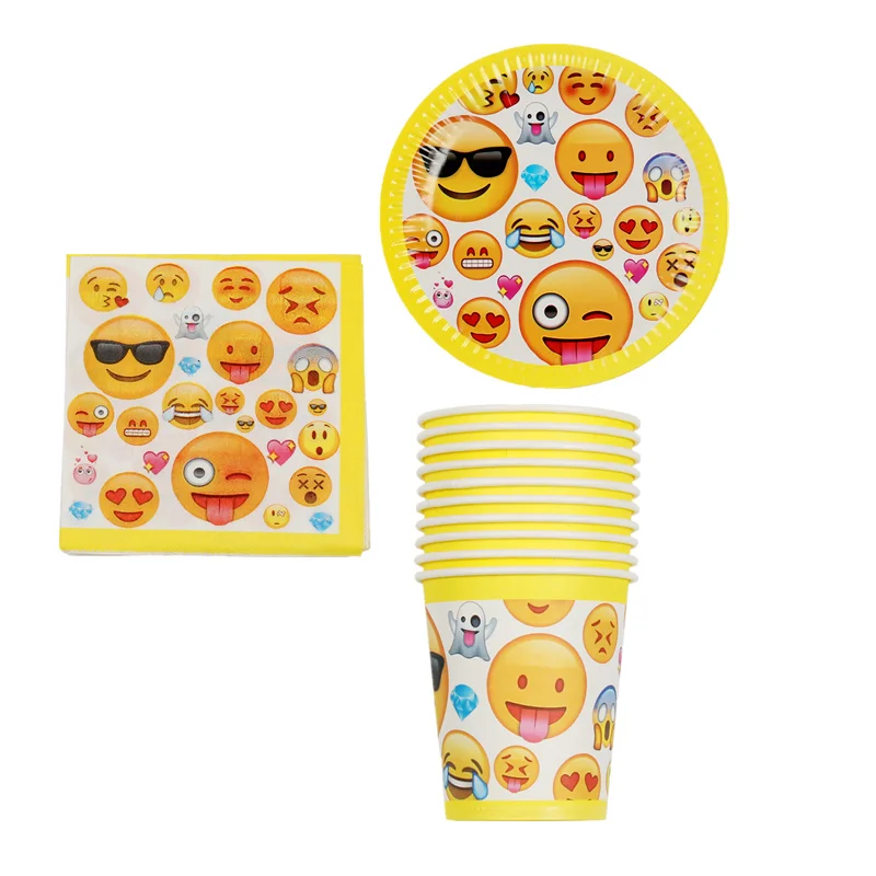 40 шт./партия, мультяшный единорог, бумажная тарелка+ бумажные чашки+ бумажные салфетки для 10 человек, мультяшный единорог, детский день рождения - Цвет: Emoji
