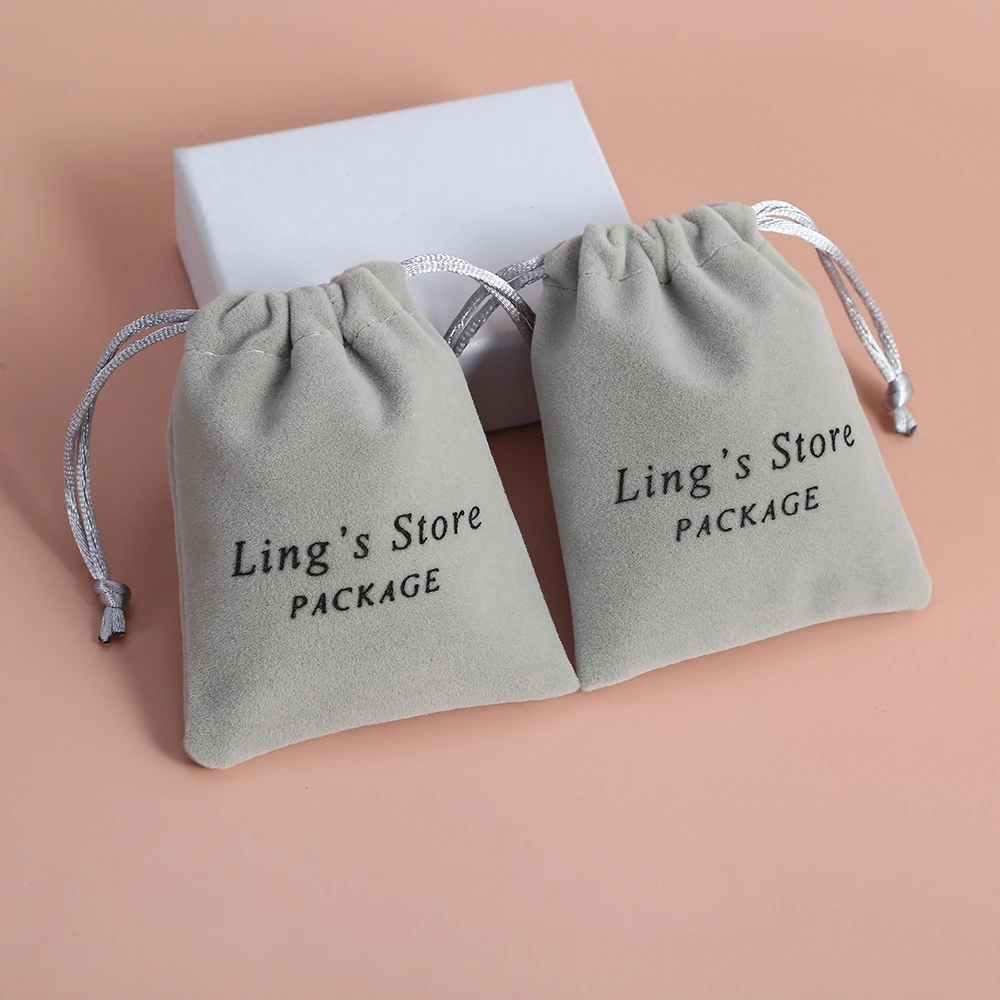 50 Personalized Jewelry Packaging Bags Grey Small Velvet Gift Drawstring Pouch for Wedding Cosmetic Lipsticks Earrings Necklace 50pcs soft velvet drawstring bags custom dust bags jewelry pouch personalized logo printed wholesale gift product package