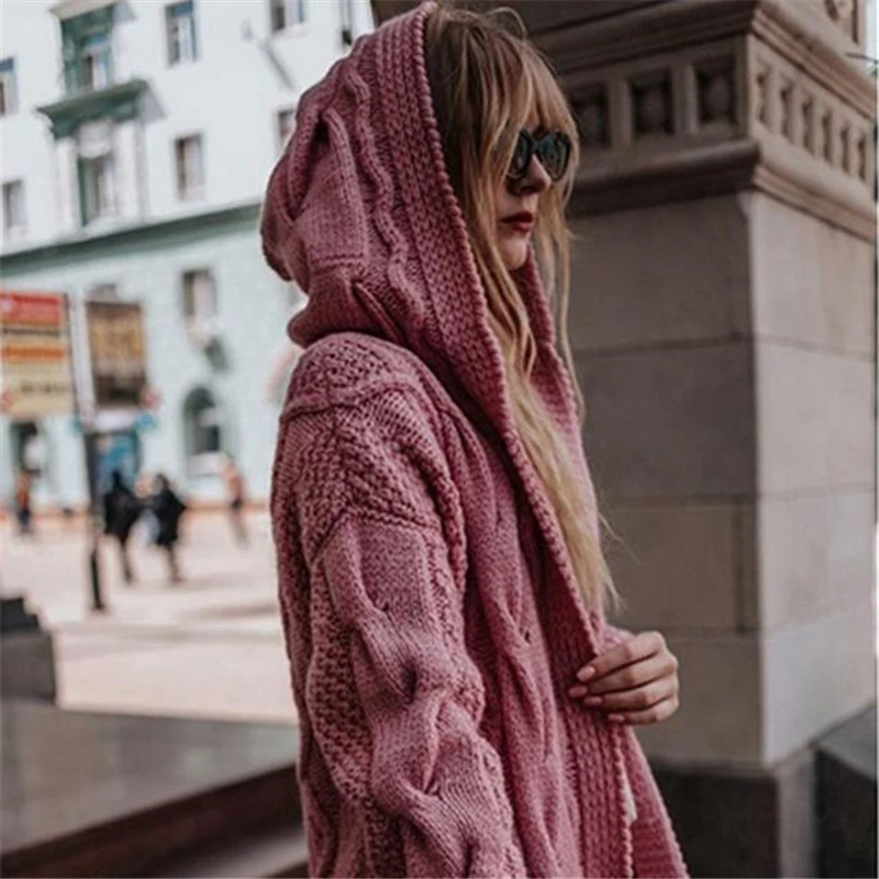 Winter Warm Cardigan Fashion Women Knitted Sweater Elegant Warm Kimono Cardigan Femme Ladies Knitwear Ladies Hooded Streetwear