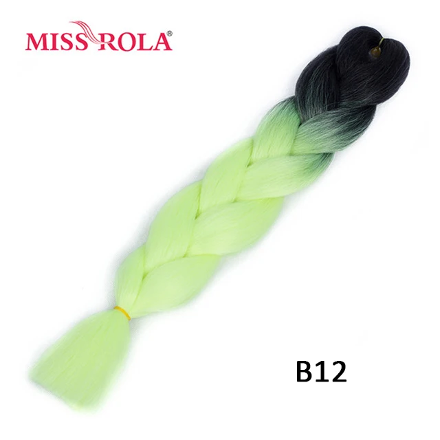 Miss Rola Synthetic Support Wholesale 100g 24 Inch Jumbo BraidsPink Green Yellow High Temperature Fiber Ombre Hair Extensions B12