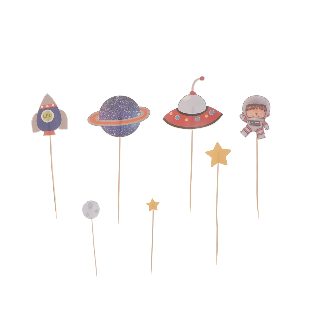 

7pcs Cake Toppers Astronaut Rocket UFO Cute Cartoon Insert Card for Festival