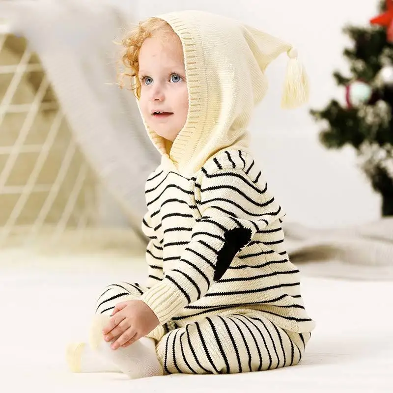 New Baby Girl Autumn Knitted Set Toddler Boy Striped Hooded Sweater+Elastic Waist Pants Warm Sport Suit 12M-3Y Kids Clothes Sets (7)