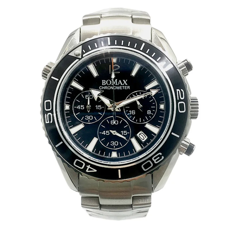 Кварцевые наручные часы с хронографом, мужские часы sea master, Япония, Seiko vk63, часовой механизм, керамический ободок, 44 мм, Классические роскошные Брендовые Часы Oumashi - Цвет: 1
