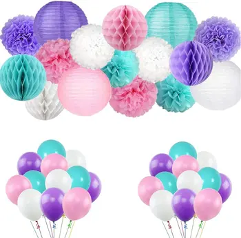 

Party Mermaid Theme Decoration Set Paper Lantern Flower Honeycomb Latex Balloon Fiesta Kit Ins Hot Summer Carinival Favors