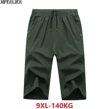 

summer Men shorts knee length zipper plus size 7XL 8XL 9XL Stretch casual home loose sports oversize shorts armygreen 62 64 66