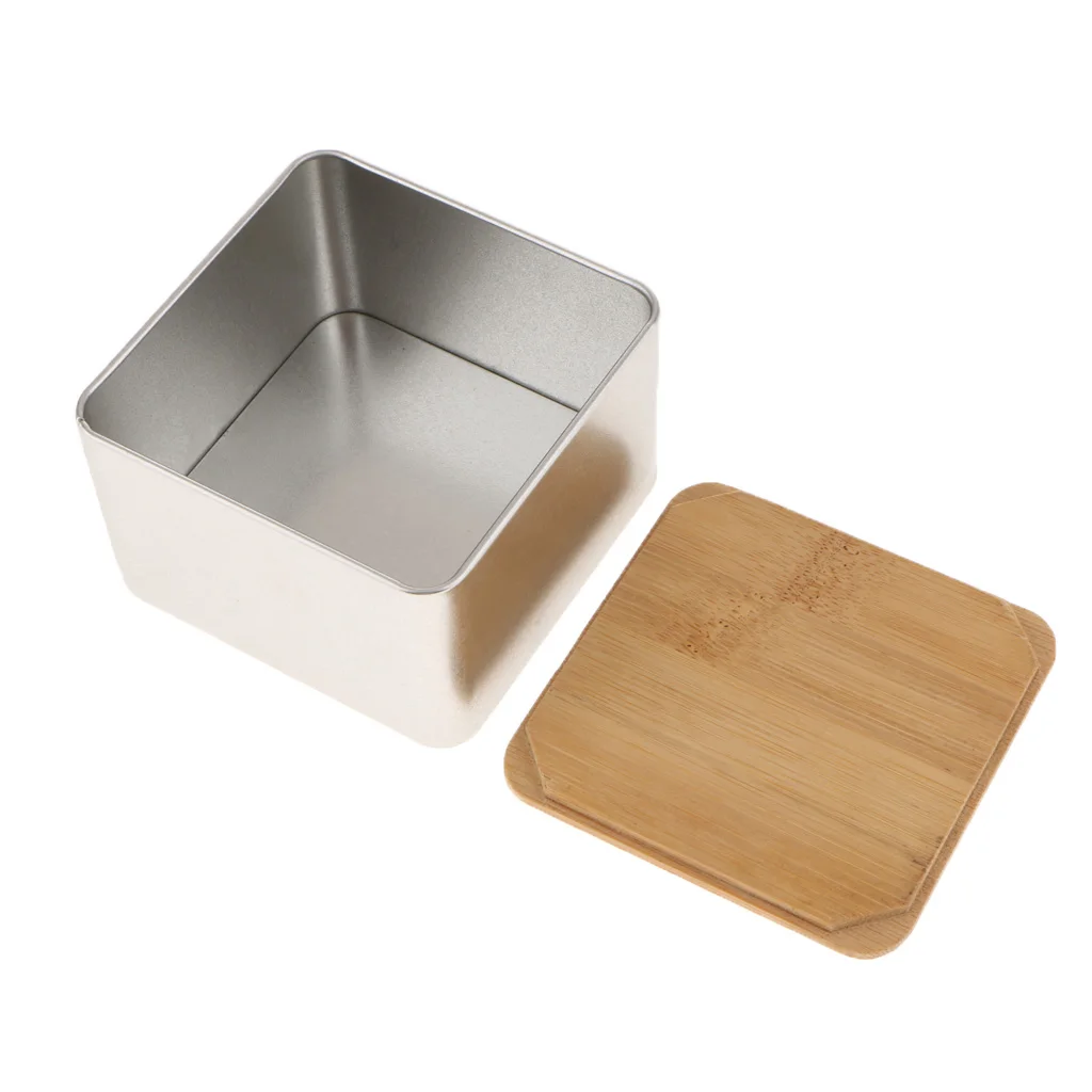 Kitchen Metal Storage Box With Bamboo Lid Bins Bread Sugar Boxes Tea Herb Storage Holder Food Containers Organizer