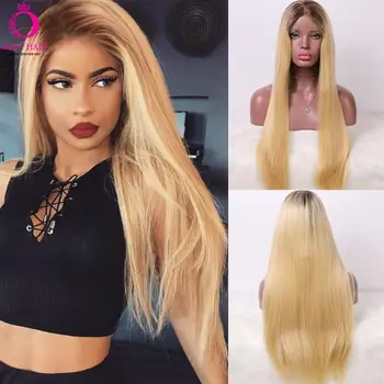 

OLEY Heat Resistant Straight Synthetic Lace Front Wig High Density Long Ombre Blonde Wig Glueless Cosplay Wigs For Black Women