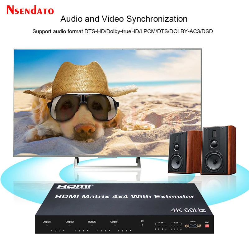 HDMI Matrix 4x4 4K 60Hz HDMI Extender RJ45 60M HDMI Extension Splitter over Cat 5/6 HDMI Transmitter Receiver Switch For HDTV PC