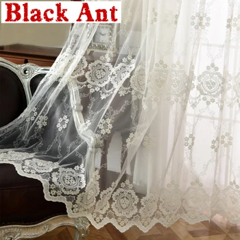 

Luxuy Delicate Sheer Curtain for Living Room Europe Floral Tulle Curtain for Bedroom Embroidered Voile Drape Fashion X695#40