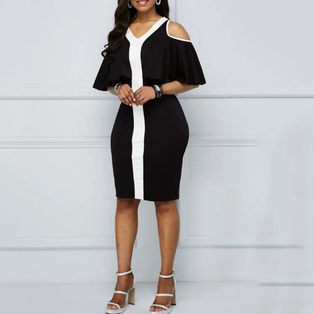 Черное облегающее платье с оборками, женские Коктейльные Вечерние платья, летнее винтажное офисное лоскутное платье в африканском стиле, элегантное платье миди