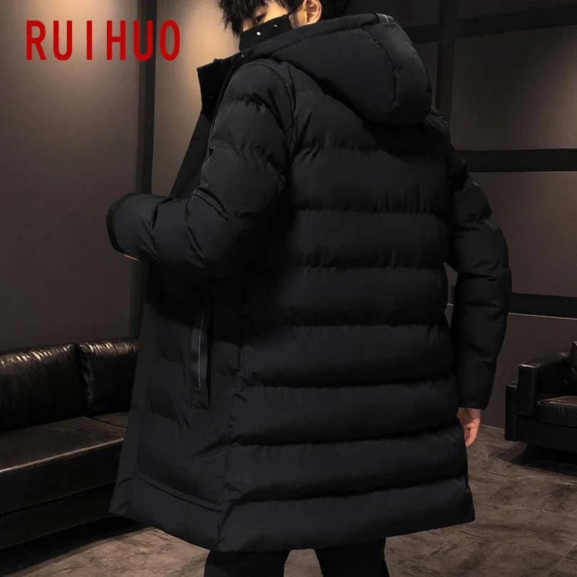 RUIHUO Длинная зимняя мужская Куртка парка 2020 куртка в стиле хип хоп Повседневная