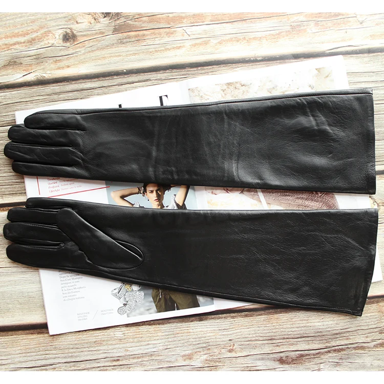 New Women's Super Long Leather Gloves Over Elbow Fashion Black Imported Sheepskin High Quality Mink Leather Touch Screen Gloves