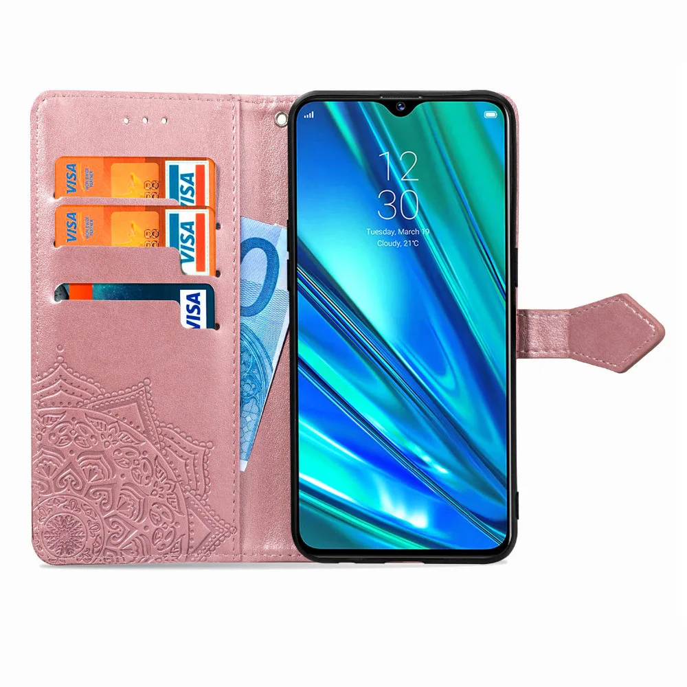 Чехол-подставка для OPPO Realme 5 Pro, флип-чехол для Realme5, роскошный кожаный цветной кошелек из ТПУ, мягкий чехол-бампер с отделением для карт и ремешком