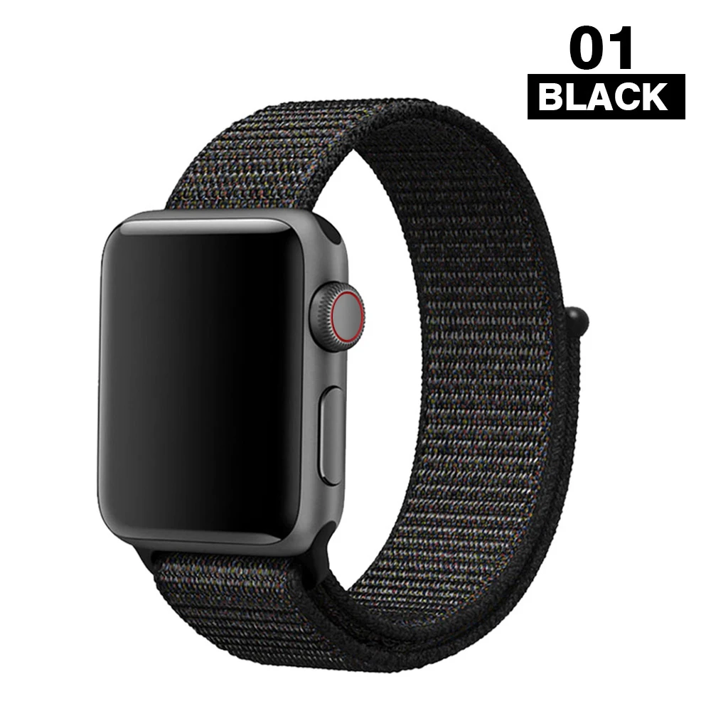 Black Ремешок для наручных часов Apple Watch серии 3/2/1 38 мм 42 мм мягкий нейлон дышащий сменный ремешок Спортивные петли для наручных часов iwatch серии 4 5 40 мм 44 мм - Цвет ремешка: Black