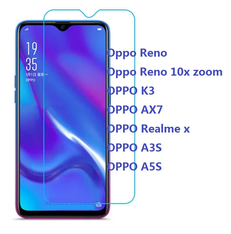 

Cover Protective Tempered Glass for oppo reno 10x zoom Screen Protector Phone Film for OPPO K3 AX7 realme x A3S A5S