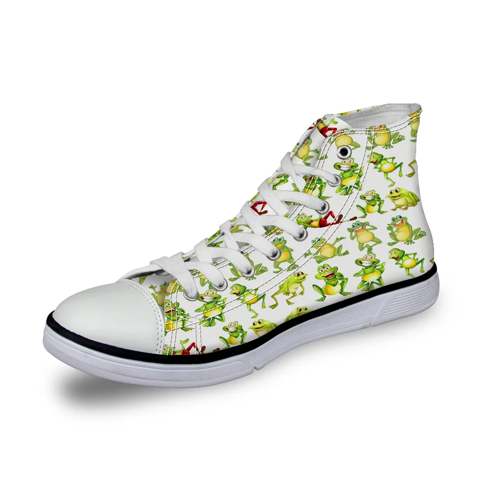 

WHEREISART Women Canvas Shoes Cartoon Frogs High Top Flats Unisex Vulcanized Shoes Female Casual Shoes Sneakers