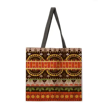

Bohemian pattern linen shopping bag ladies shoulder bag foldable shopping bag outdoor beach handbag female handbag